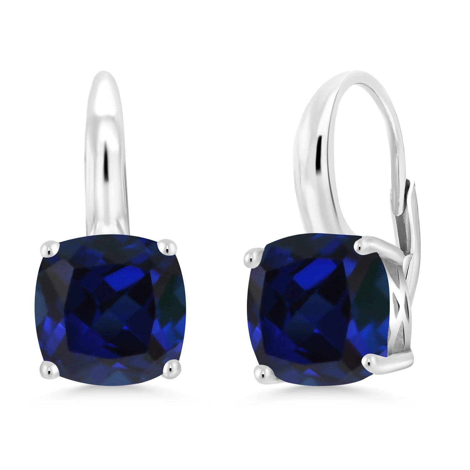 5.00 Cttw Blue Created Sapphire Earrings For Women In 925 Sterling Silver | Gemstone Birthstone | Cushion 8MM