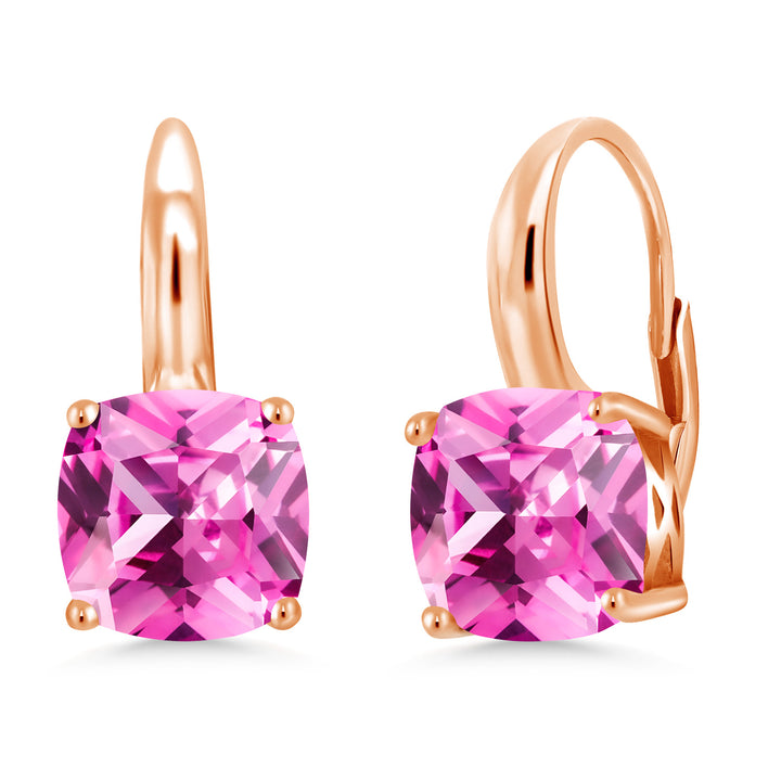 Pink Created Sapphire - September_Earrings in 925 Rose Gold Plated Silver