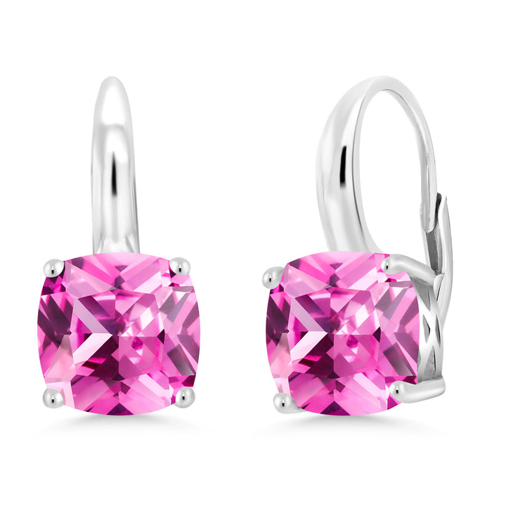 Pink Created Sapphire - September_Earrings in 925 Sterling Silver