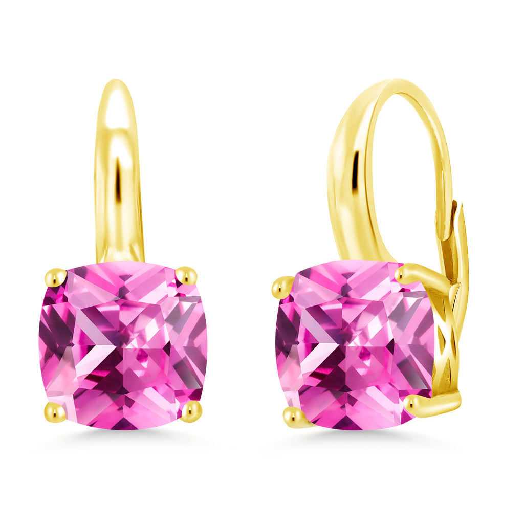 Pink Created Sapphire - September_Earrings in 925 Yellow Gold Plated Silver