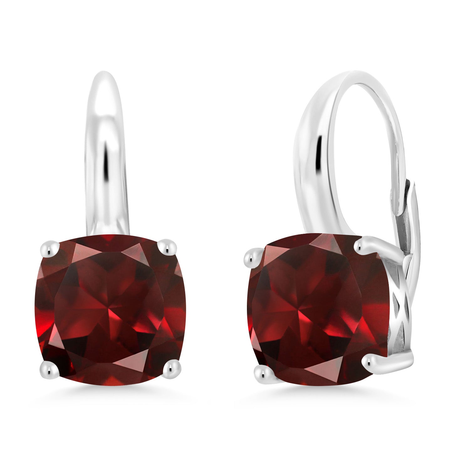 925 Sterling Silver Red Garnet Earrings For Women (5.48 Cttw, Gemstone Birthstone, Cushion 8MM)