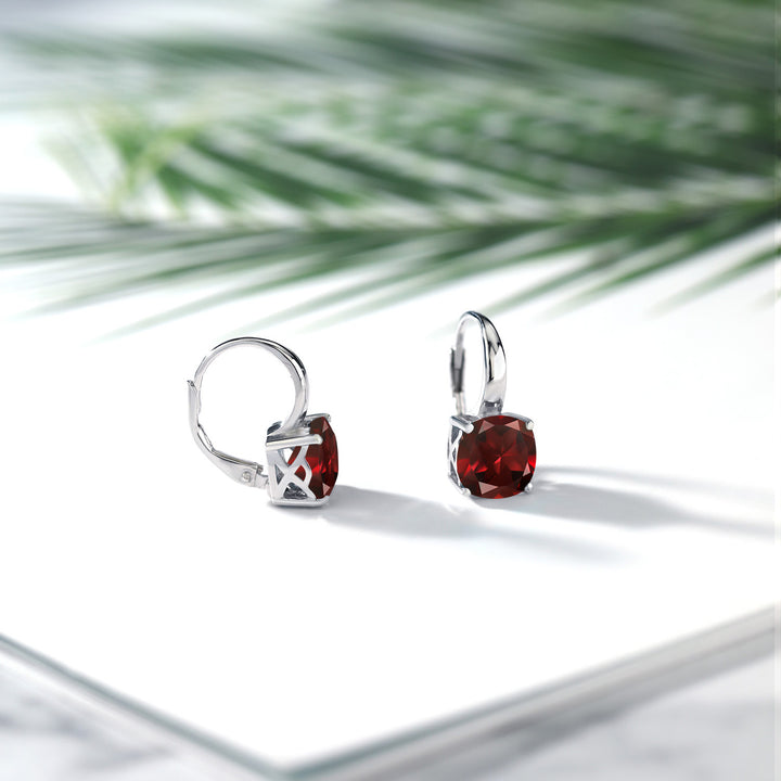 925 Sterling Silver Red Garnet Earrings For Women (5.48 Cttw, Gemstone Birthstone, Cushion 8MM)