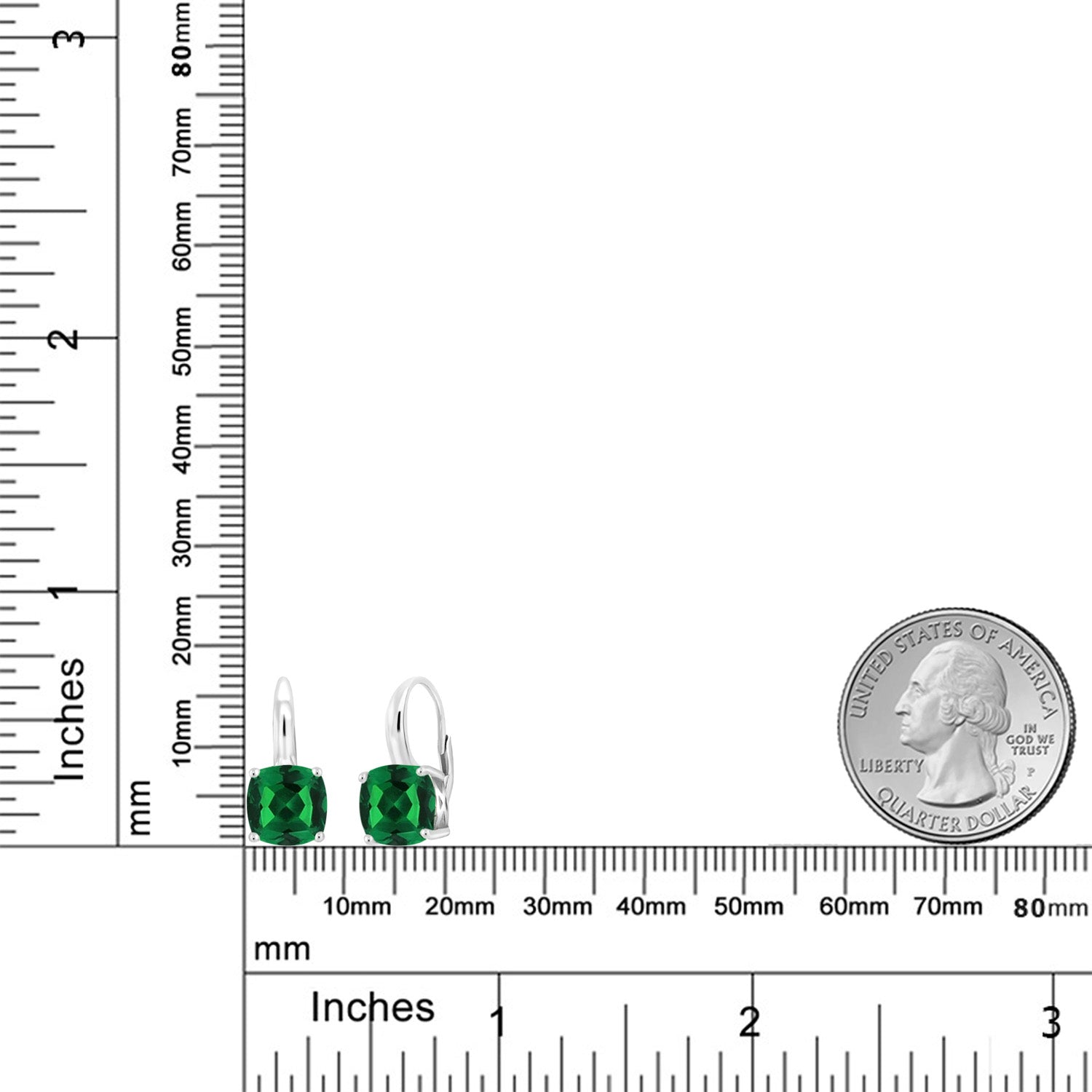 925 Sterling Silver Green Simulated Emerald Earrings For Women (5.00 Cttw, Cushion 8MM)