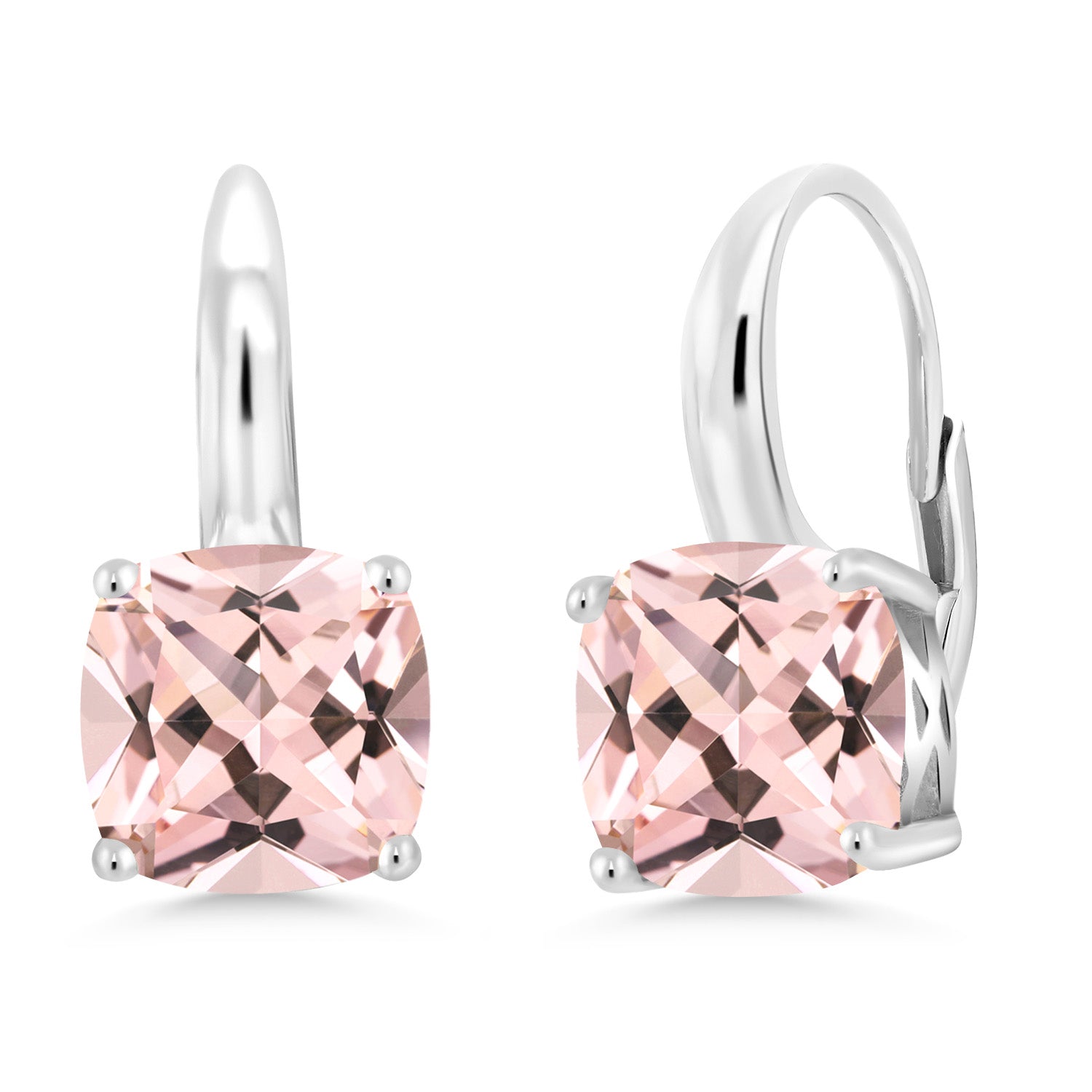 4.00 Cttw Peach Nano Morganite Earrings For Women In 925 Sterling Silver | Gemstone Birthstone | Cushion 8MM