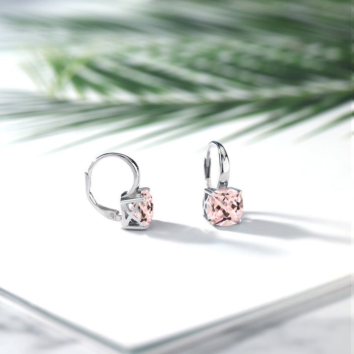 4.00 Cttw Peach Nano Morganite Earrings For Women In 925 Sterling Silver | Gemstone Birthstone | Cushion 8MM