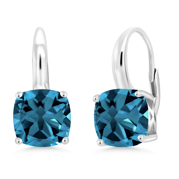 5.48 Cttw Natural Genuine London Blue Topaz Earrings In 925 Sterling Silver | Gemstone Birthstone | Cushion Cut 8MM | Dangle Earrings For Women