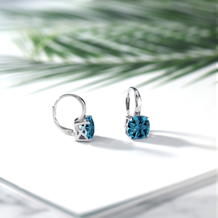 5.48 Cttw Natural Genuine London Blue Topaz Earrings In 925 Sterling Silver | Gemstone Birthstone | Cushion Cut 8MM | Dangle Earrings For Women