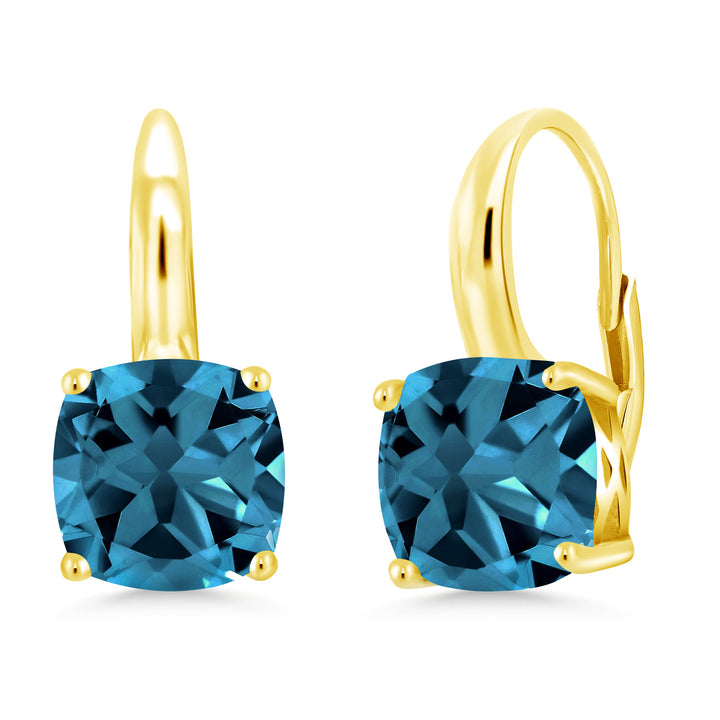 London Blue Topaz - November_Earrings in 925 Yellow Gold Plated Silver