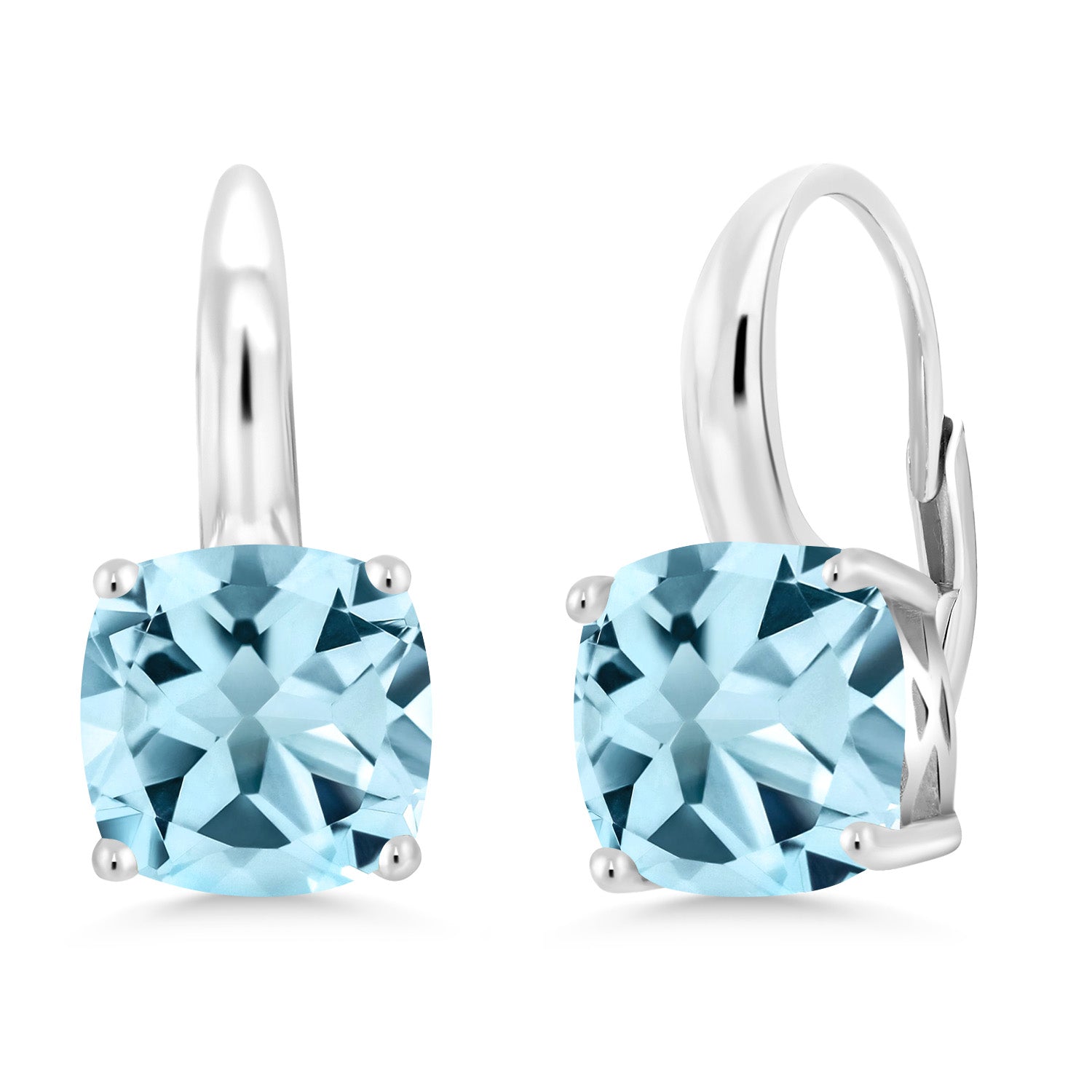 5.48 Cttw Sky Blue Topaz Earrings For Women In 925 Sterling Silver | Gemstone Birthstone | Cushion Cut 8MM