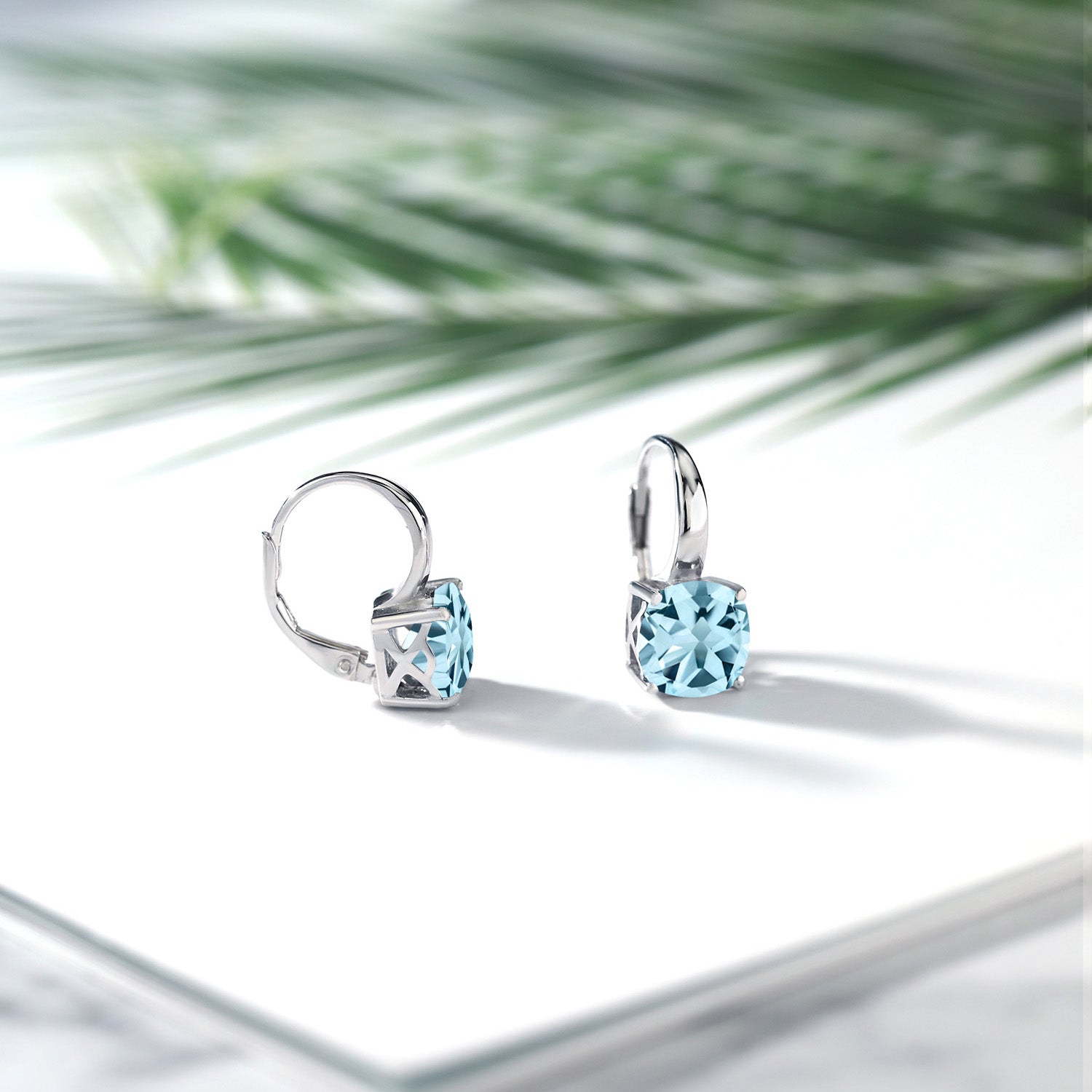 5.48 Cttw Sky Blue Topaz Earrings For Women In 925 Sterling Silver | Gemstone Birthstone | Cushion Cut 8MM