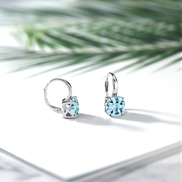 5.48 Cttw Sky Blue Topaz Earrings For Women In 925 Sterling Silver | Gemstone Birthstone | Cushion Cut 8MM