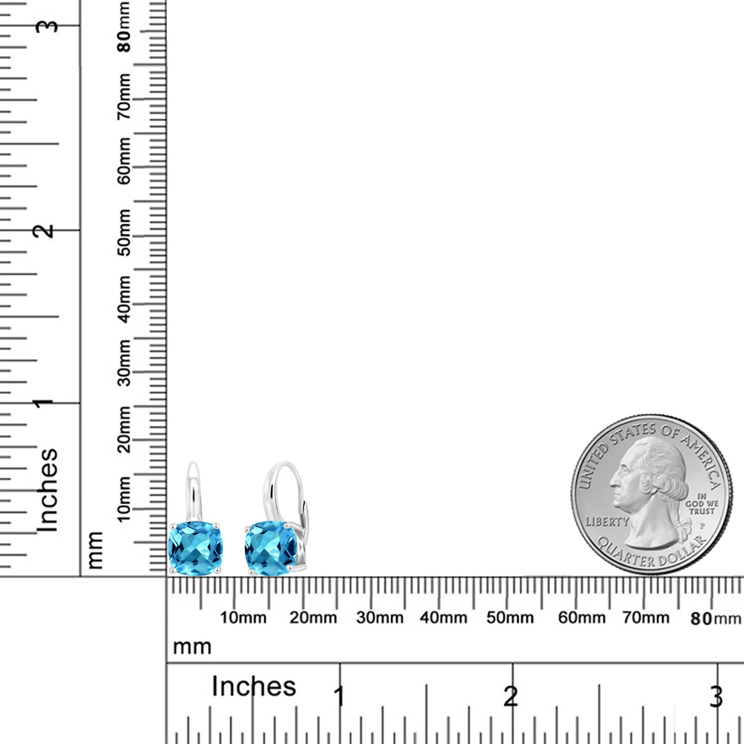 925 Sterling Silver Swiss Blue Topaz Earrings For Women | 5.48 Cttw | Gemstone Birthstone | Cushion Cut 8MM