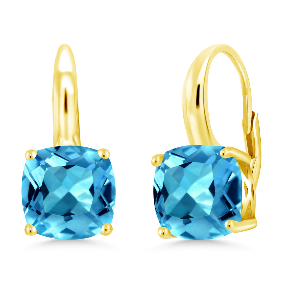 Swiss Blue Topaz - November_Earrings in 925 Yellow Gold Plated Silver