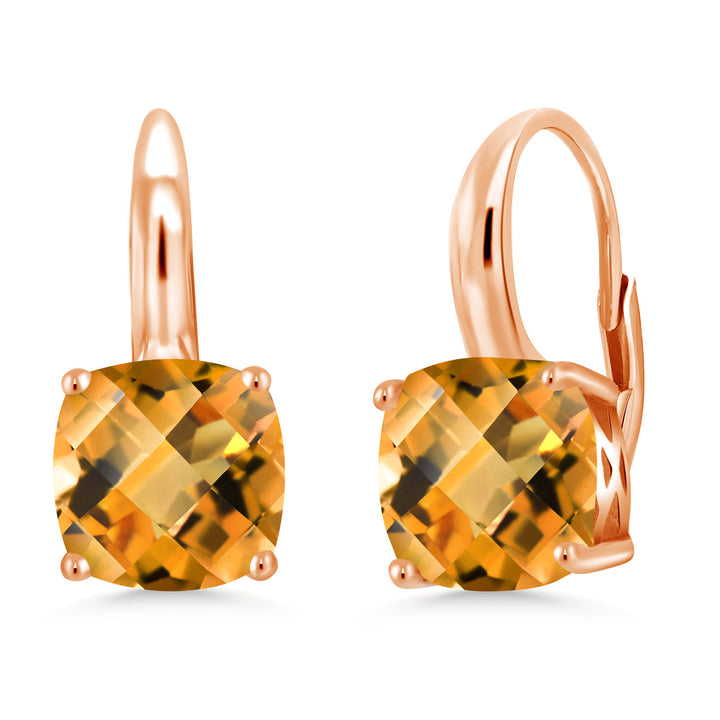 Citrine-Checkerboard - November_Earrings in 925 Rose Gold Plated Silver