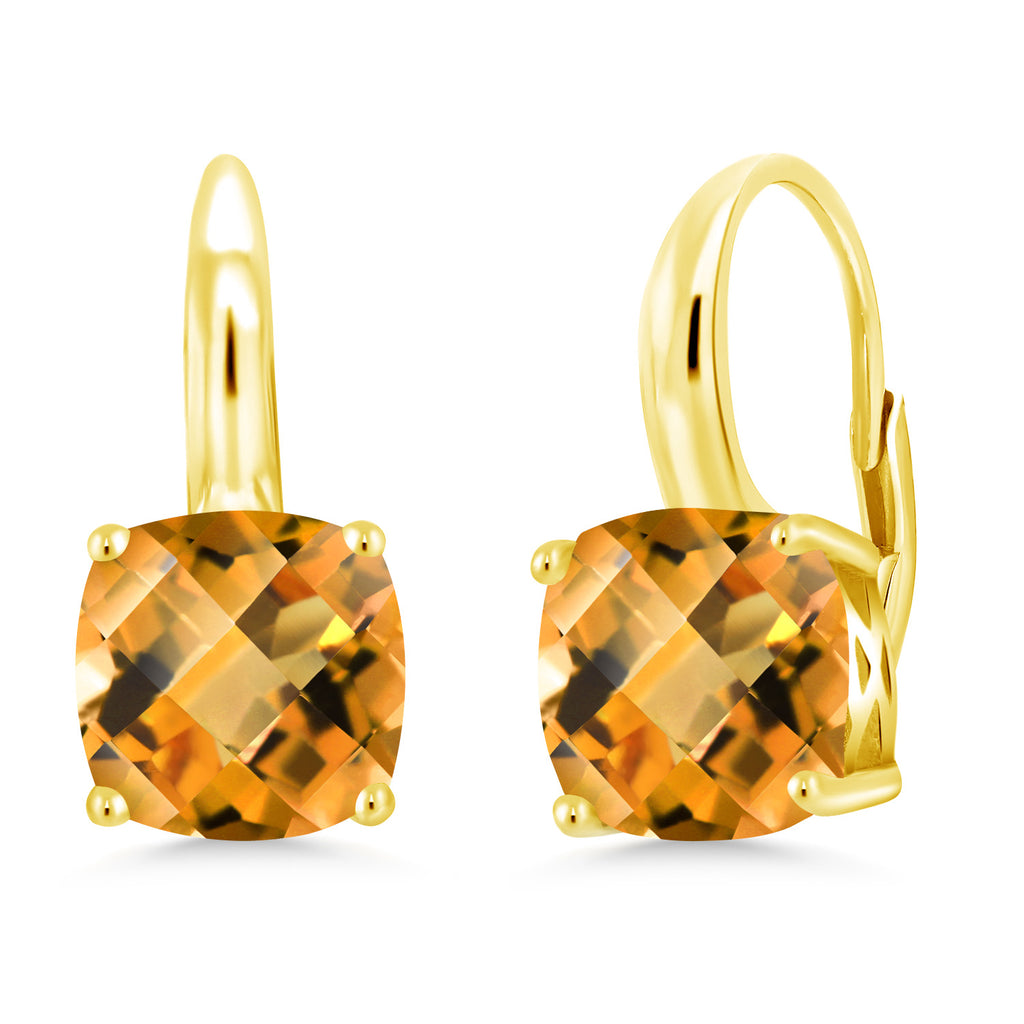 Citrine-Checkerboard - November_Earrings in 925 Yellow Gold Plated Silver