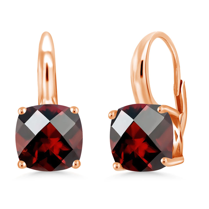 Garnet-Checkerboard - January_Earrings in 925 Rose Gold Plated Silver