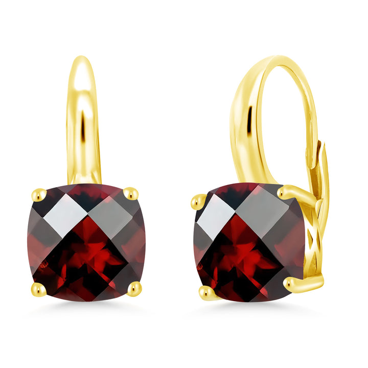 Garnet-Checkerboard - January_Earrings in 925 Yellow Gold Plated Silver