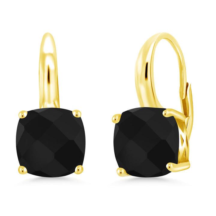 Onyx-Checkerboard - December_Earrings in 925 Yellow Gold Plated Silver