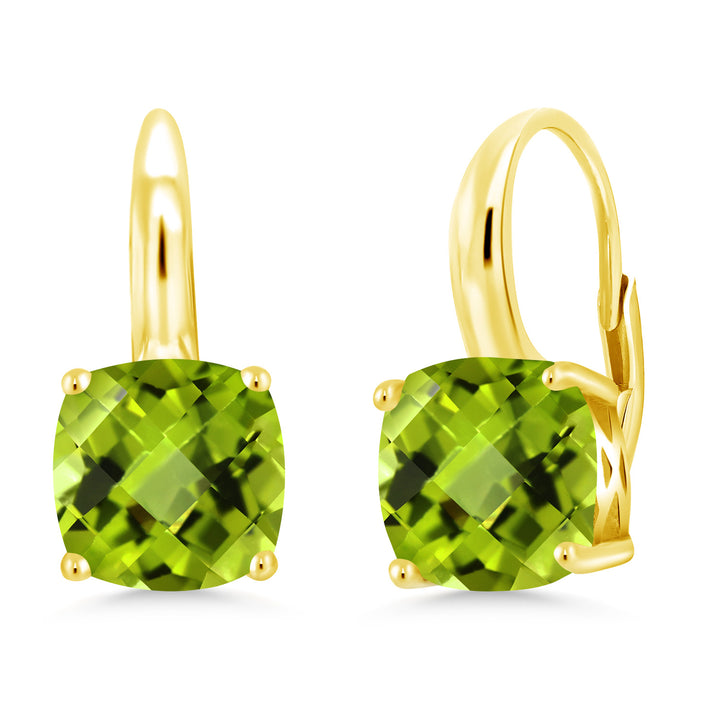 Peridot-Checkerboard - August_Earrings in 925 Yellow Gold Plated Silver