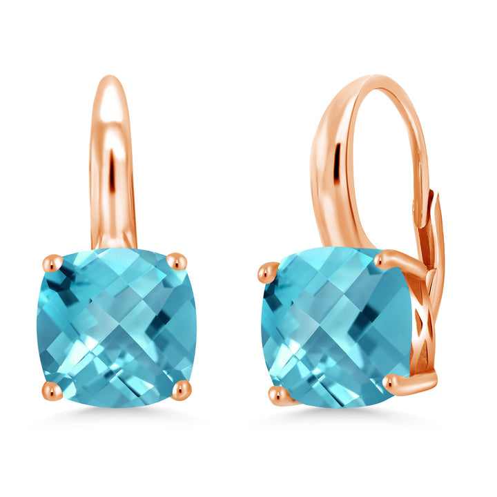 Swiss Blue Topaz-Checkerboard - November_Earrings in 925 Rose Gold Plated Silver