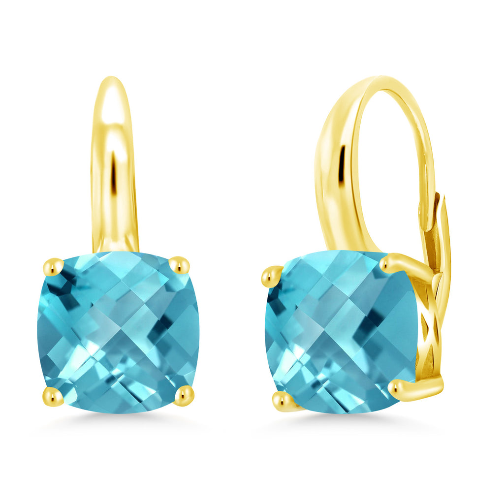Swiss Blue Topaz-Checkerboard_Earrings in 925 Yellow Gold Plated Silver
