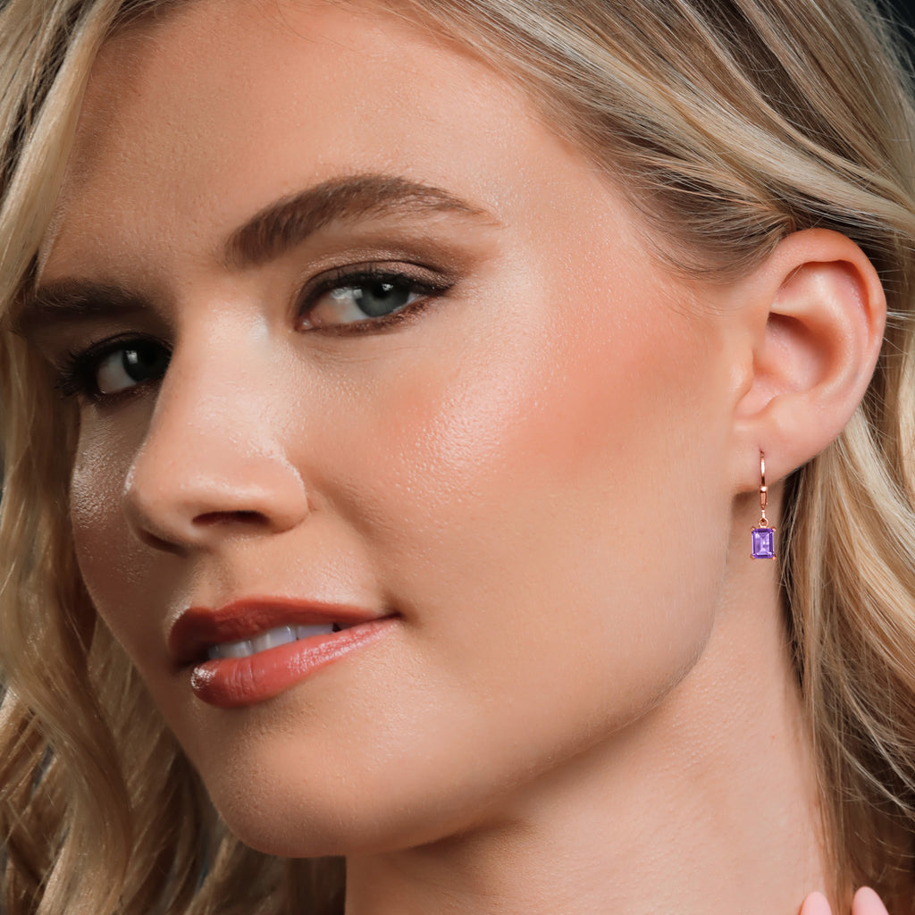 Amethyst - February_Earrings in 925 Rose Gold Plated Silver