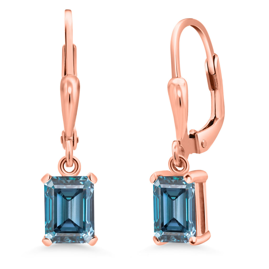 Persian Blue Moissanite - April_Earrings in 925 Rose Gold Plated Silver