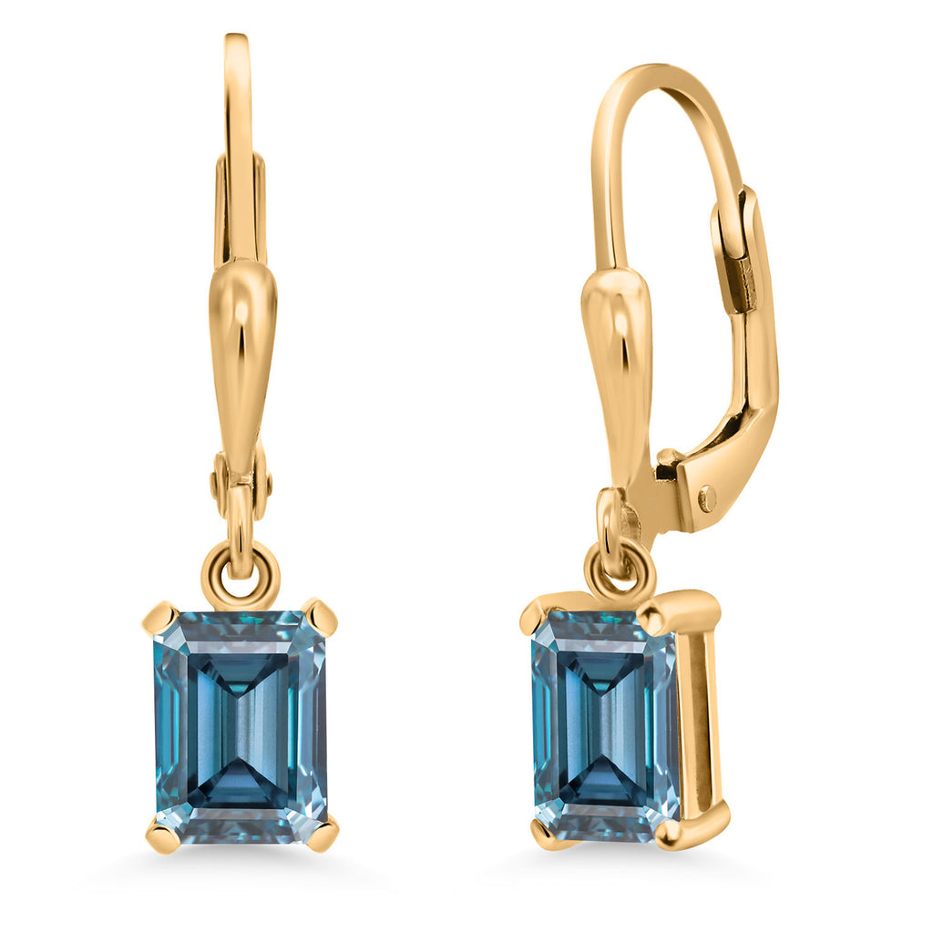 Persian Blue Moissanite - April_Earrings in 925 Yellow Gold Plated Silver
