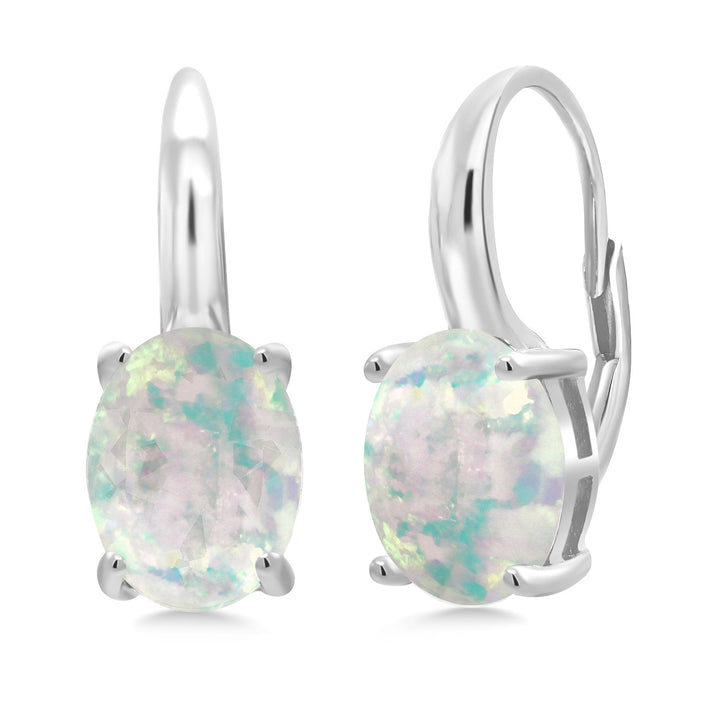 White Simulated Opal-Cabochon - October_Earrings in 925 Sterling Silver