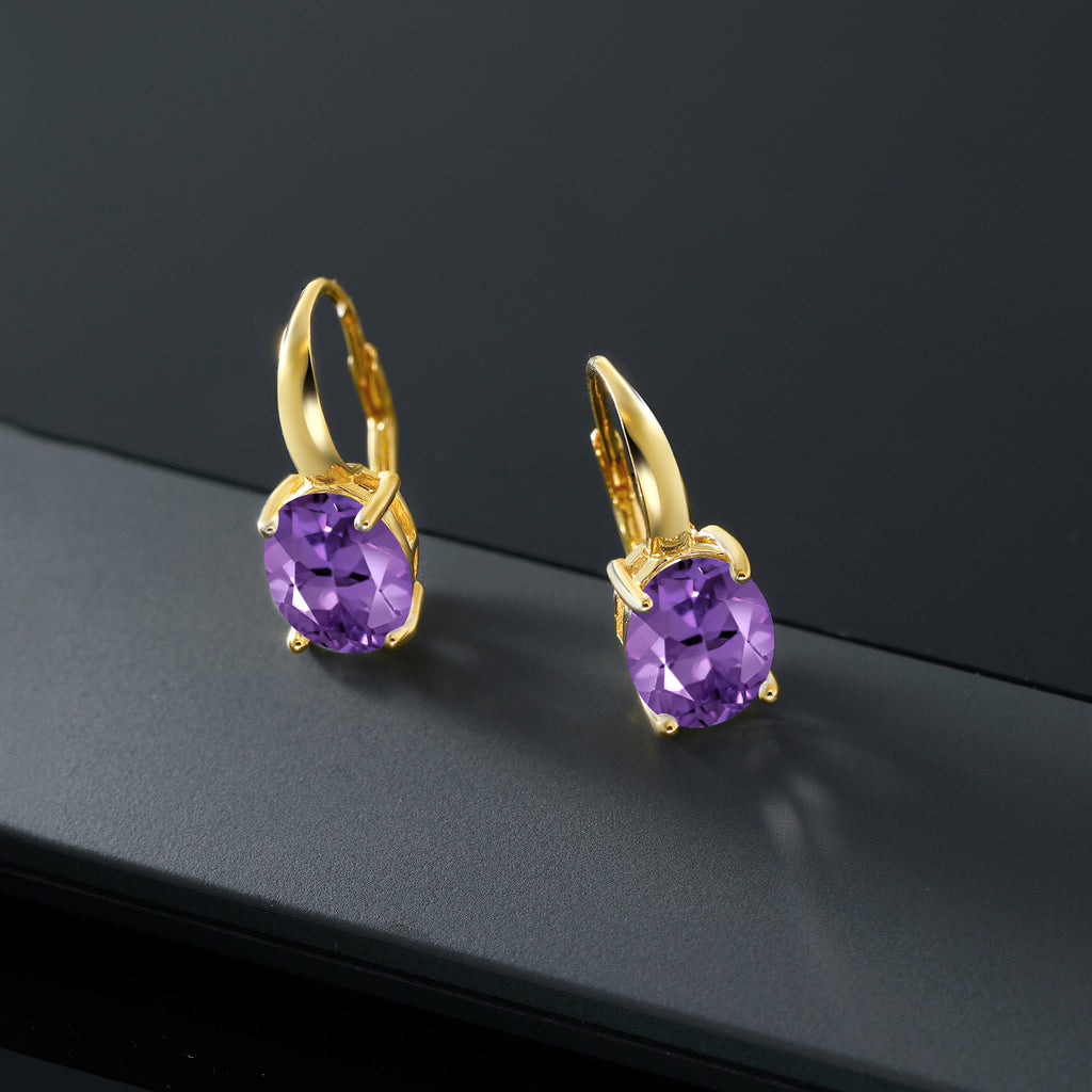 Amethyst - February_Earrings in 925 Yellow Gold Plated Silver