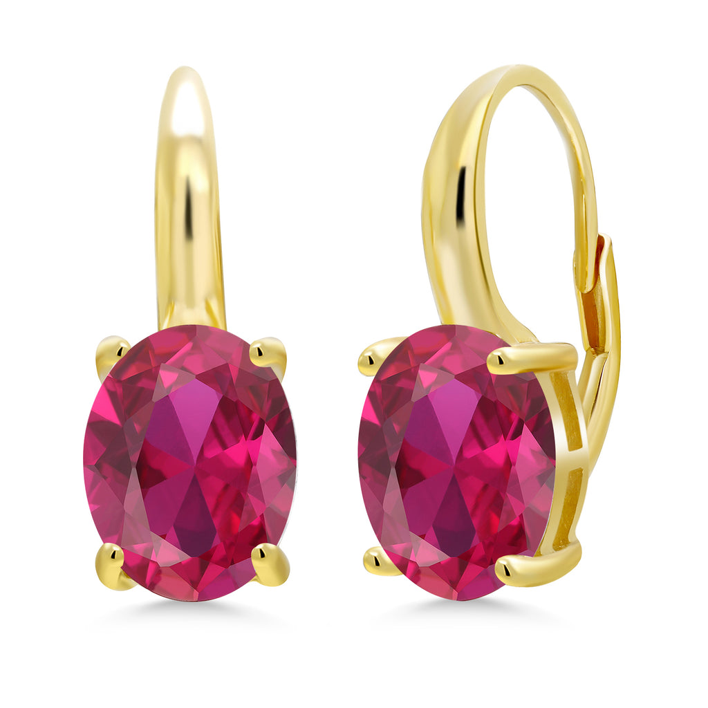 Created Ruby - July_Earrings in 925 Yellow Gold Plated Silver