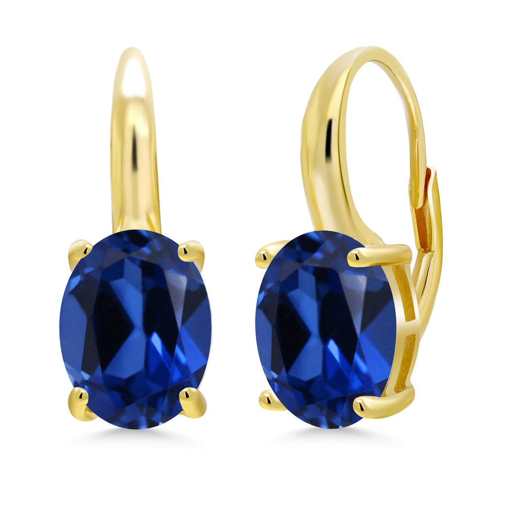 Blue Created Sapphire - September_Earrings in 925 Yellow Gold Plated Silver