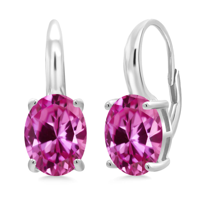 Pink Created Sapphire - September_Earrings in 925 Sterling Silver