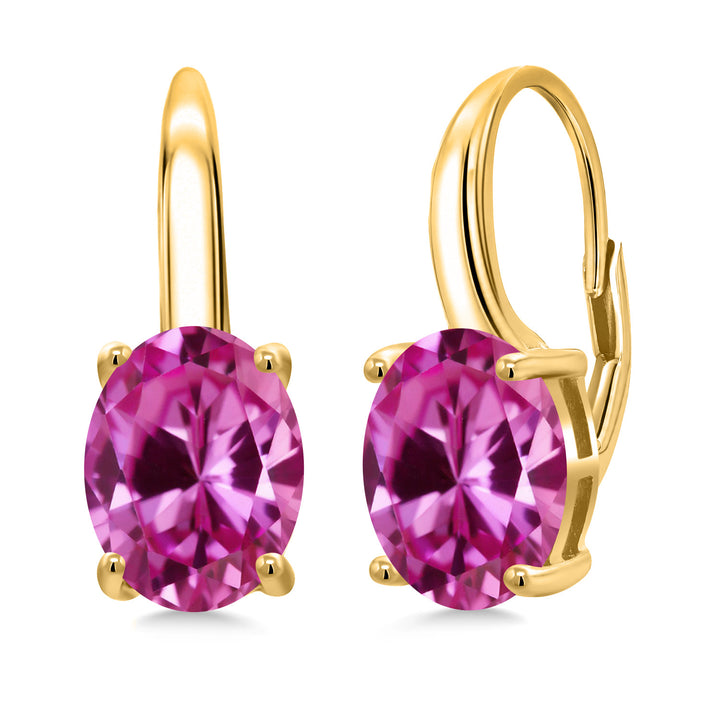 Pink Created Sapphire - September_Earrings in 925 Yellow Gold Plated Silver