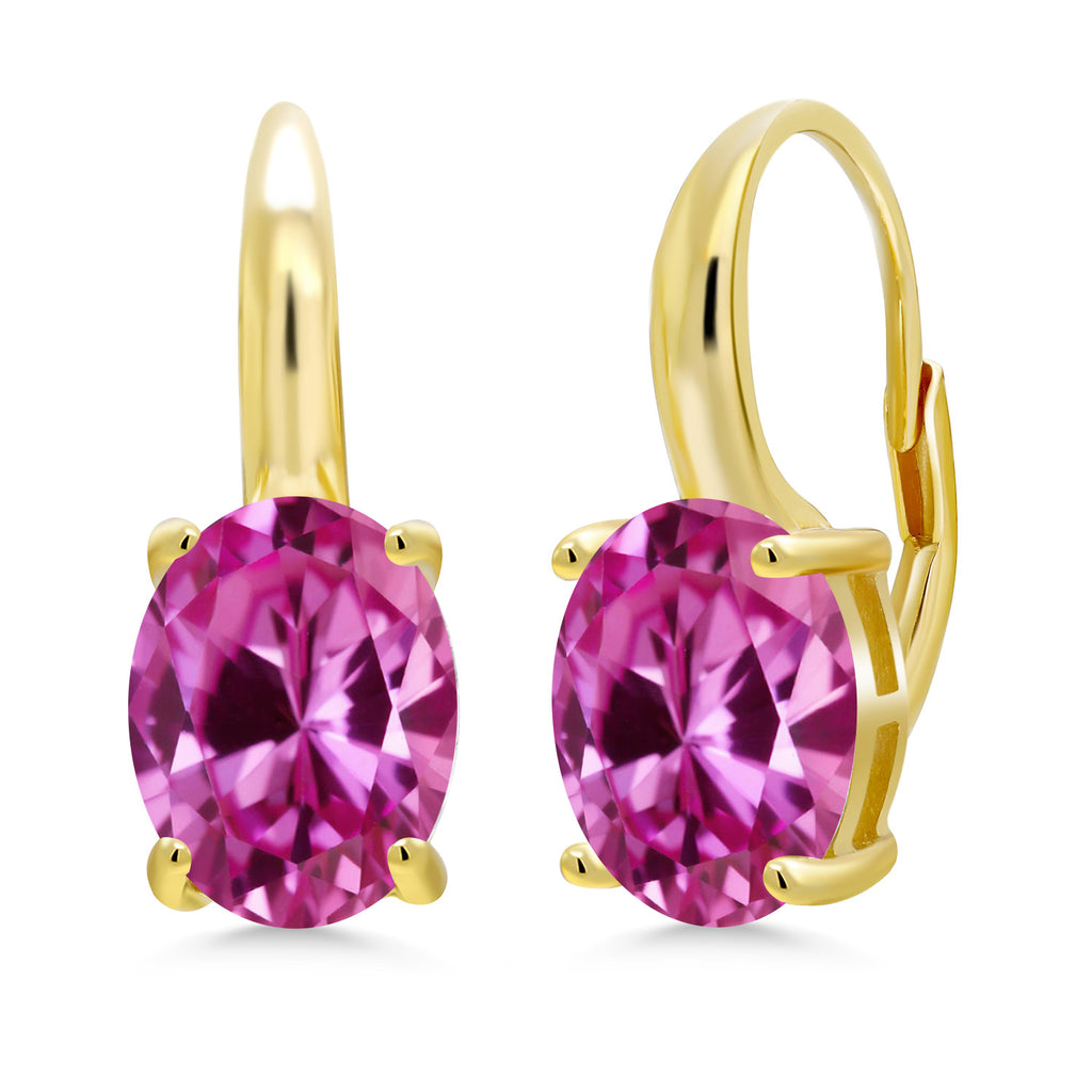 Pink Created Sapphire - September_Earrings in 925 Yellow Gold Plated Silver