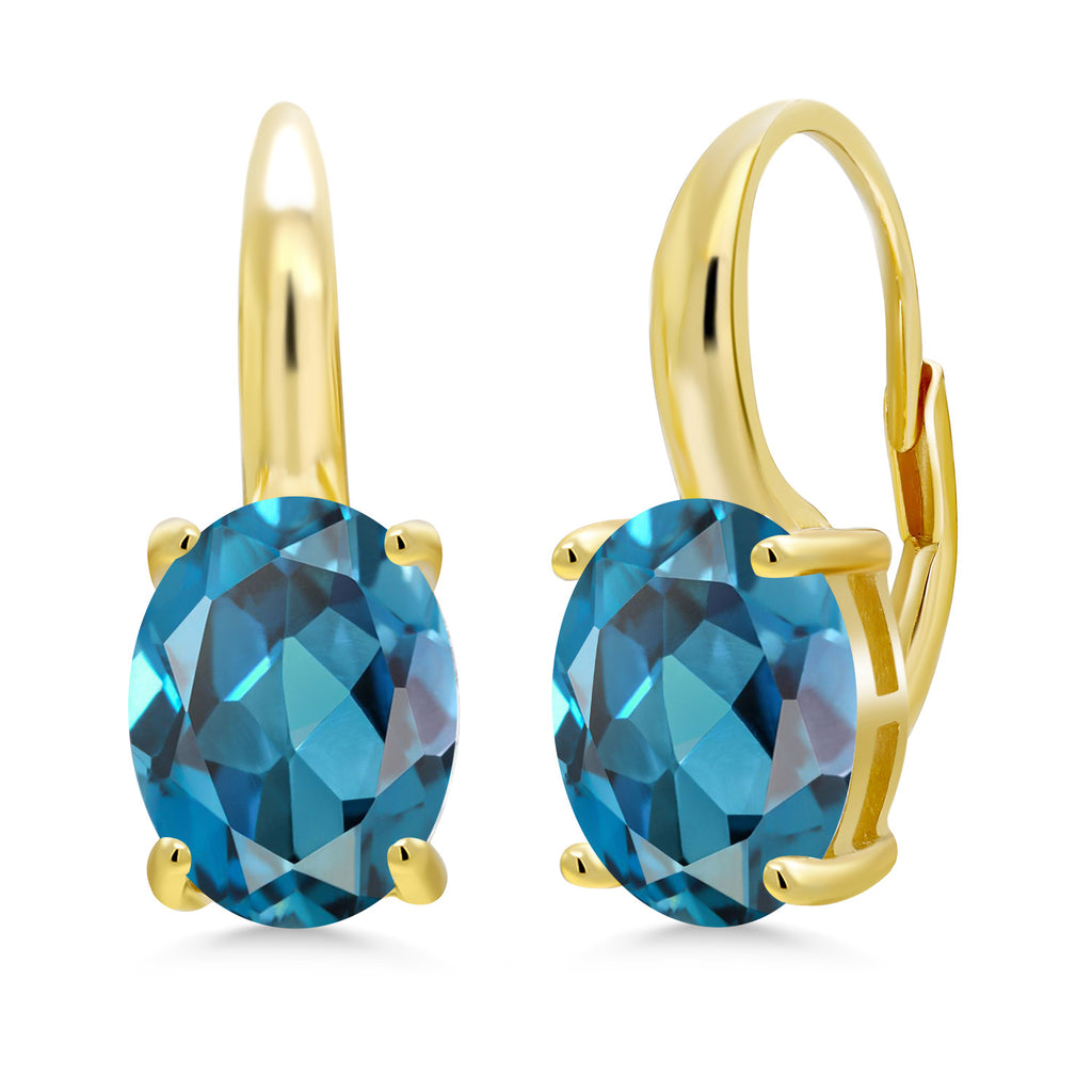 London Blue Topaz - November_Earrings in 925 Yellow Gold Plated Silver