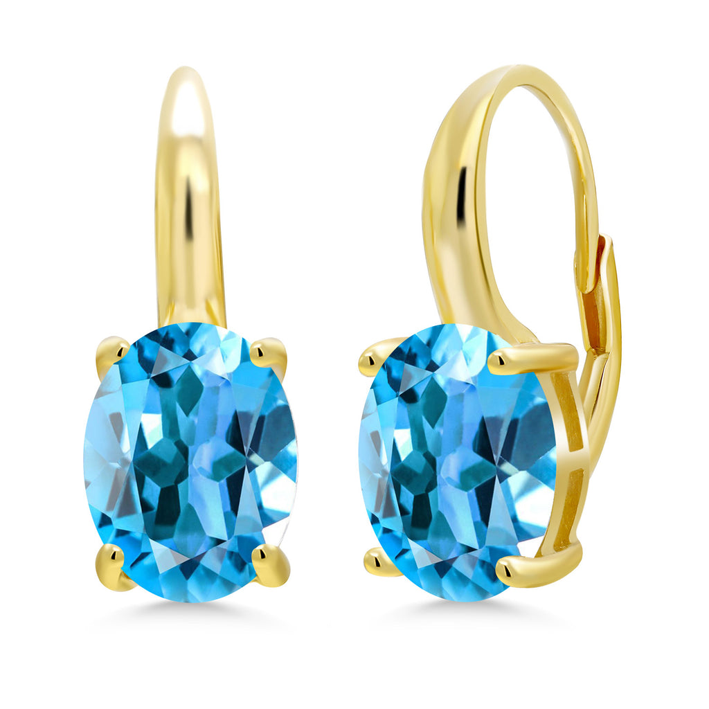 Swiss Blue Topaz - November_Earrings in 925 Yellow Gold Plated Silver