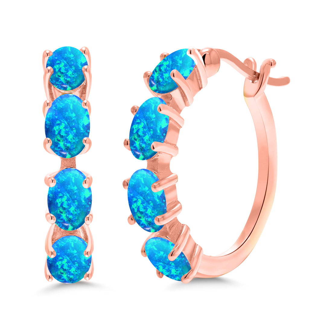 Blue Opal - October_Earrings in 925 Rose Gold Plated Silver