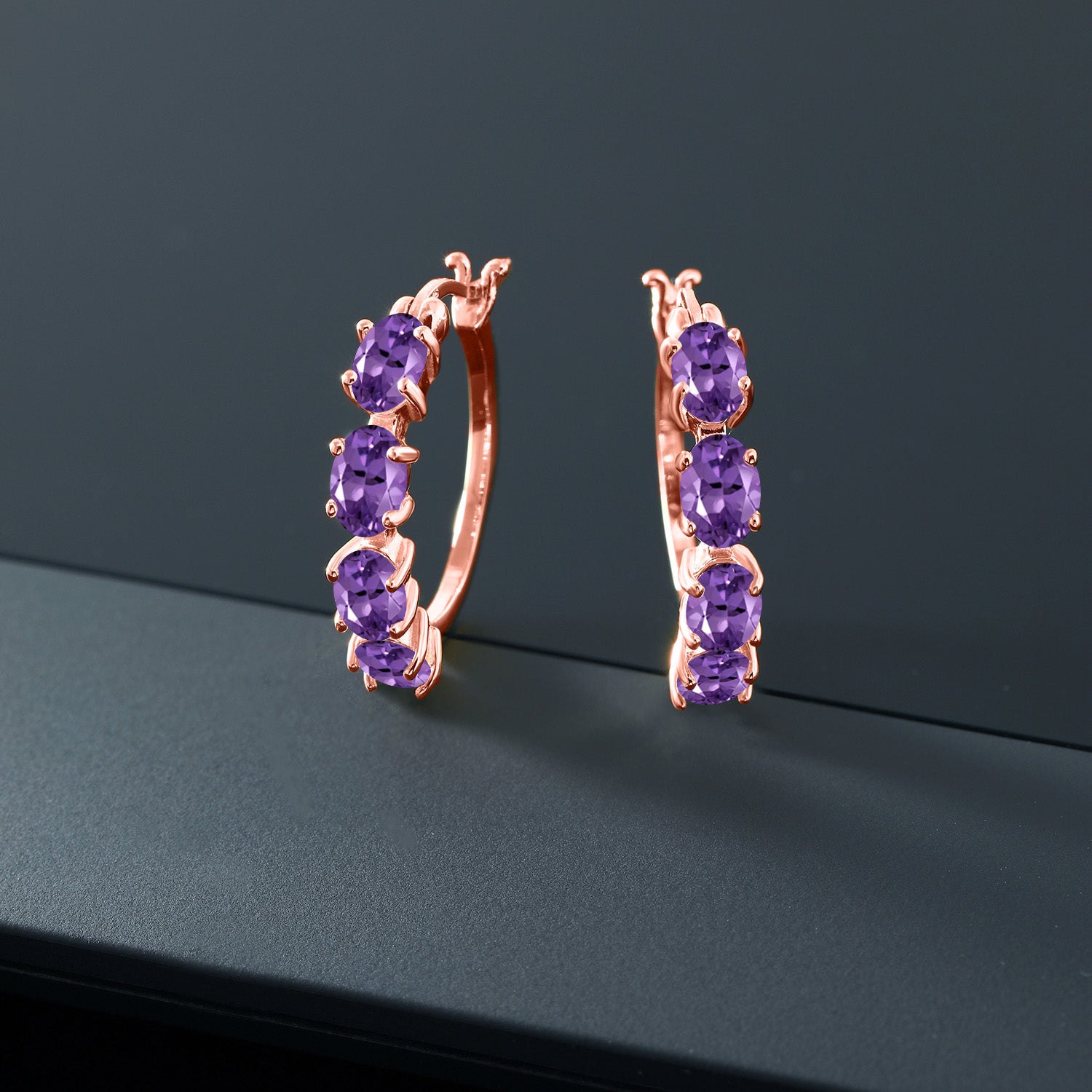 Amethyst - February_Earrings in 925 Rose Gold Plated Silver