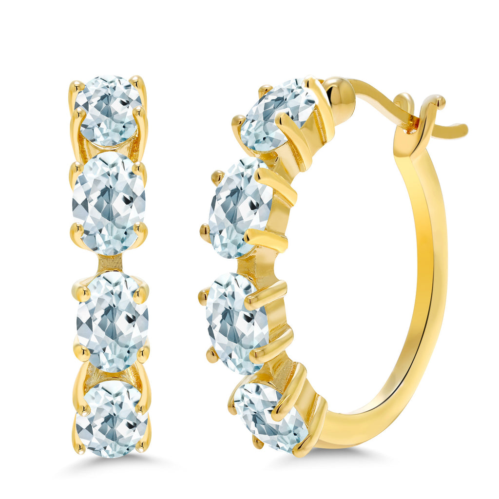 Aquamarine - March_Earrings in 925 Yellow Gold Plated Silver