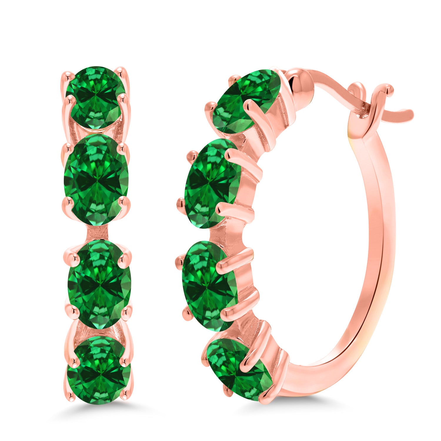 Green Created Emerald - May_Earrings in 925 Rose Gold Plated Silver