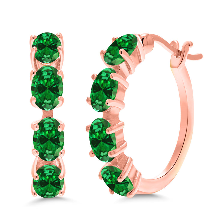Green Created Emerald - May_Earrings in 925 Rose Gold Plated Silver