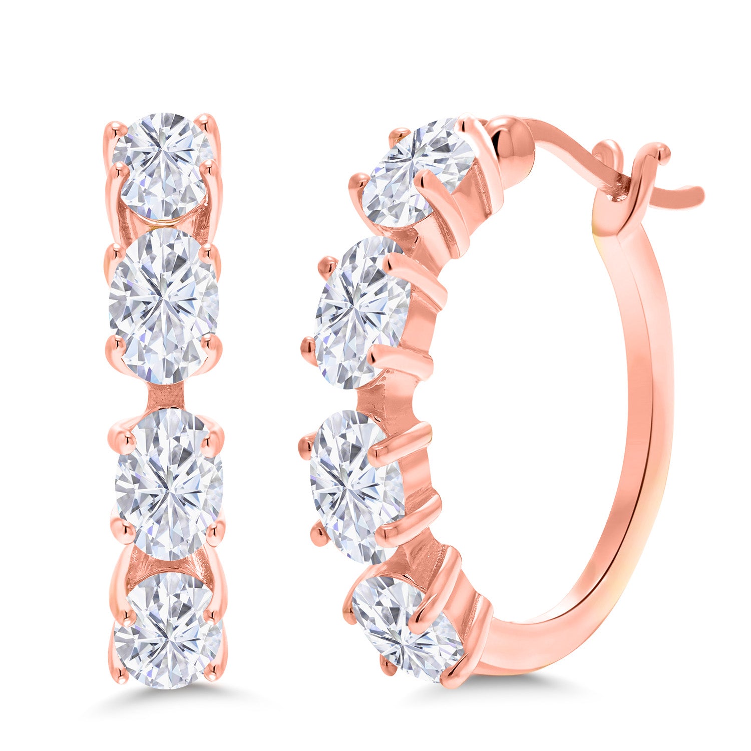 White Moissanite - April_Earrings in 925 Rose Gold Plated Silver