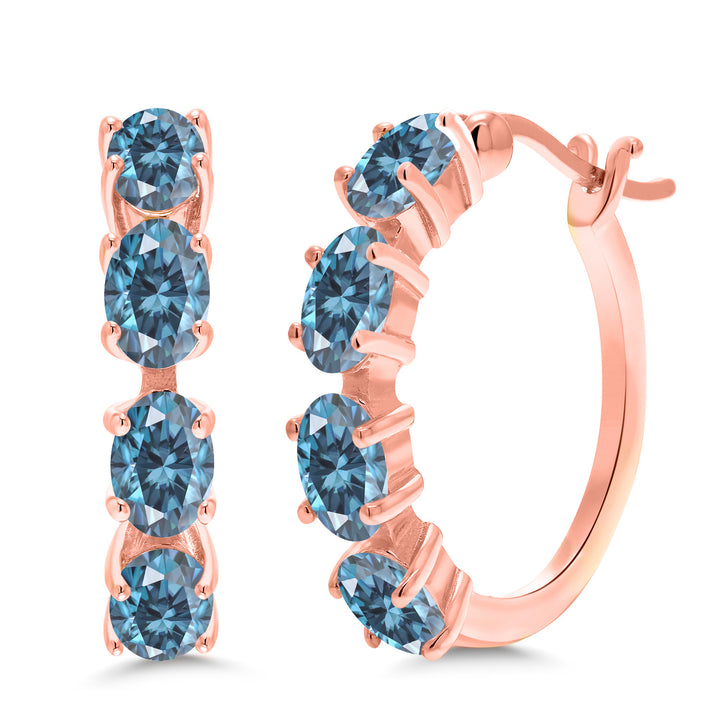 Persian Blue Moissanite - April_Earrings in 925 Rose Gold Plated Silver