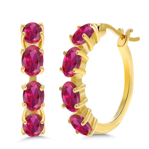 Created Ruby - July_Earrings in 925 Yellow Gold Plated Silver