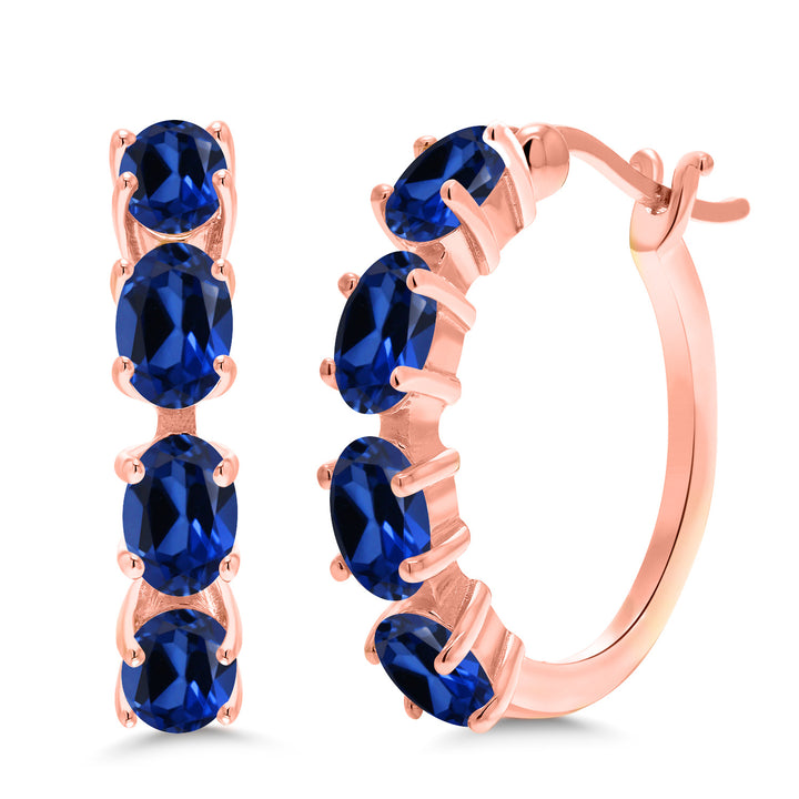 Blue Created Sapphire - September_Earrings in 925 Rose Gold Plated Silver