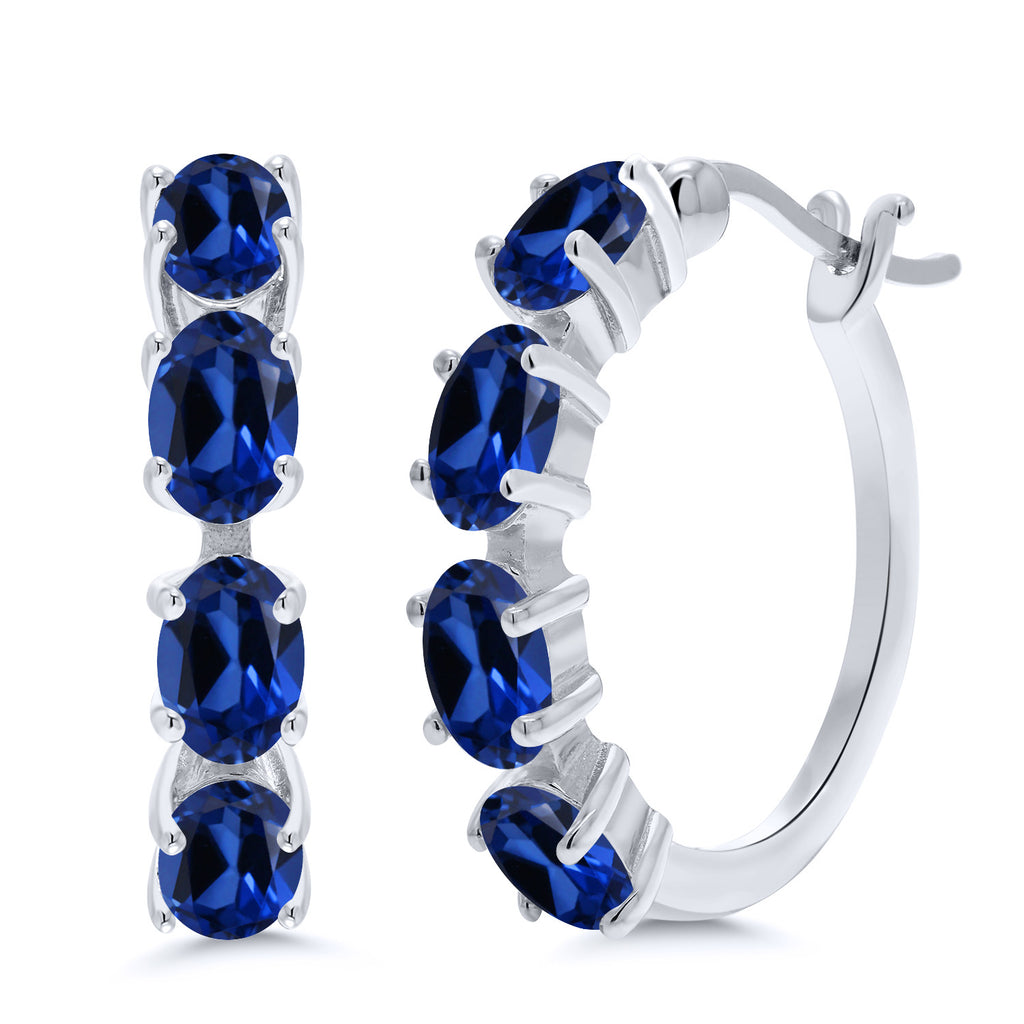 Blue Created Sapphire - September_Earrings in 925 Sterling Silver