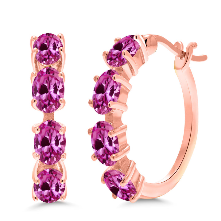 Pink Created Sapphire - September_Earrings in 925 Rose Gold Plated Silver