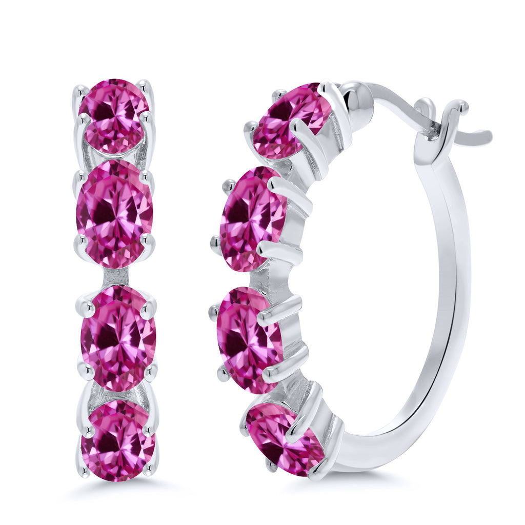 Pink Created Sapphire - September_Earrings in 925 Sterling Silver