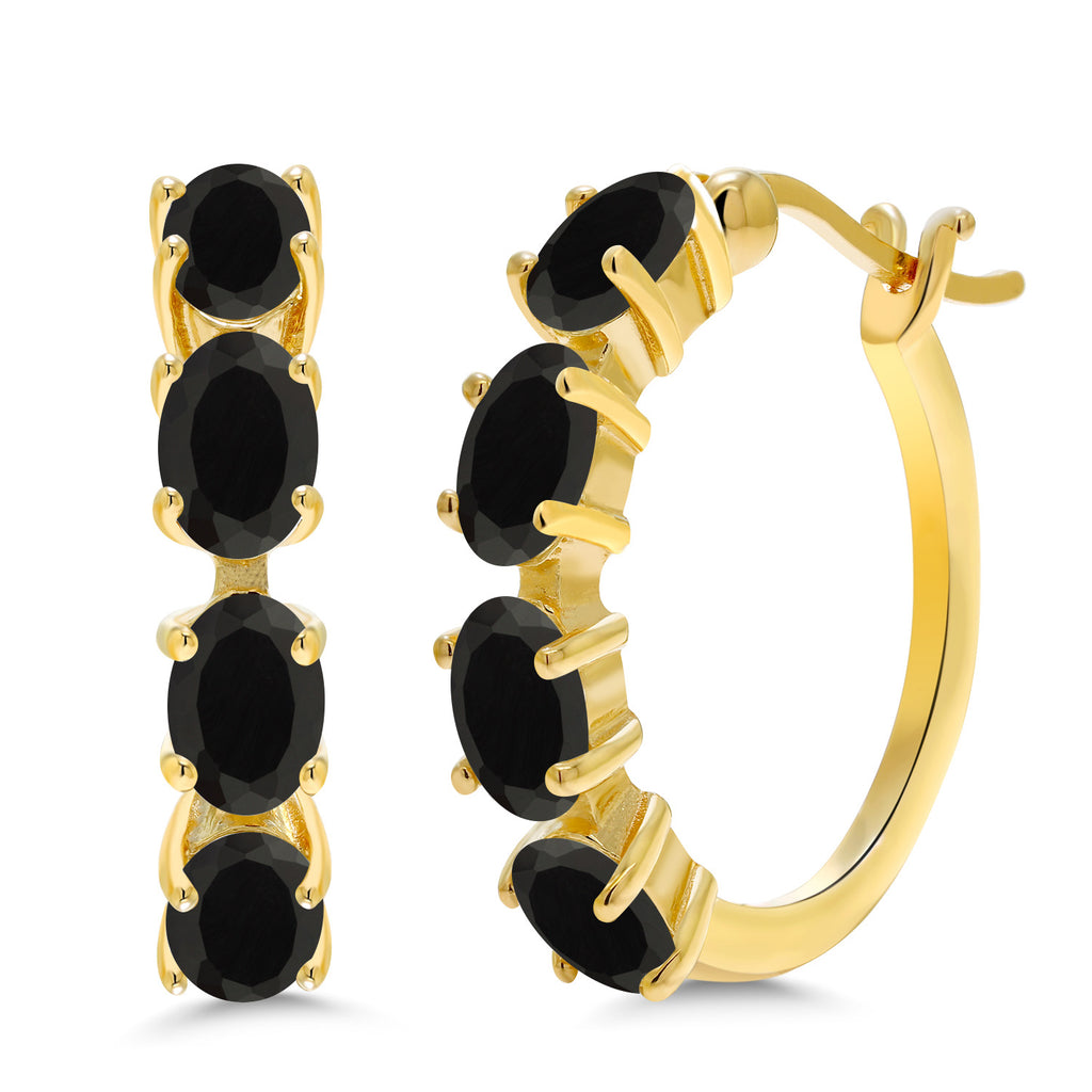 Onyx - December_Earrings in 925 Yellow Gold Plated Silver